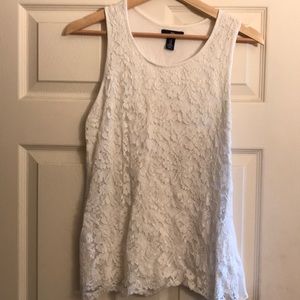 Gap white sleeveless top with floral lace overlay